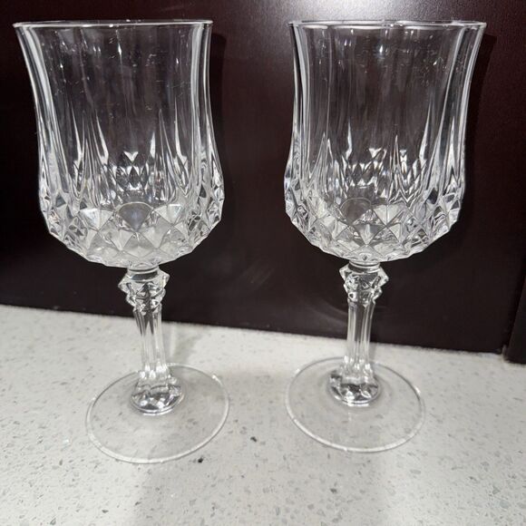Cristal d'Arques Durand Longchamp Water Glasses Goblets 7 1/4” Crystal Pair Vtg - Picture 1 of 10
